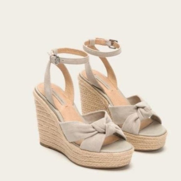 Frye Shoes - Frye Women’s Charlotte Twist Suede Espadrille Wedge Sandal Size 7.5 Beige Spring